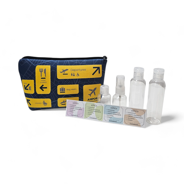 NECESER SIMIL NEOPREN + STICKERS + ATOMIZADOR + FRASCO CH + 2 FRASCOS GRANDES - SEÑALÉTICA